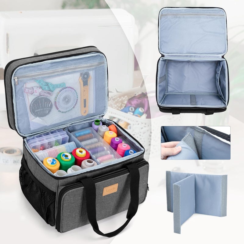 LUXJA Large Sewing Organizer with Many Compartments, 2 Layers Sewing Storage Bag with Varisized Pockets for Sewing and Crafting Supplies (Bag Only), Gray - Image 3